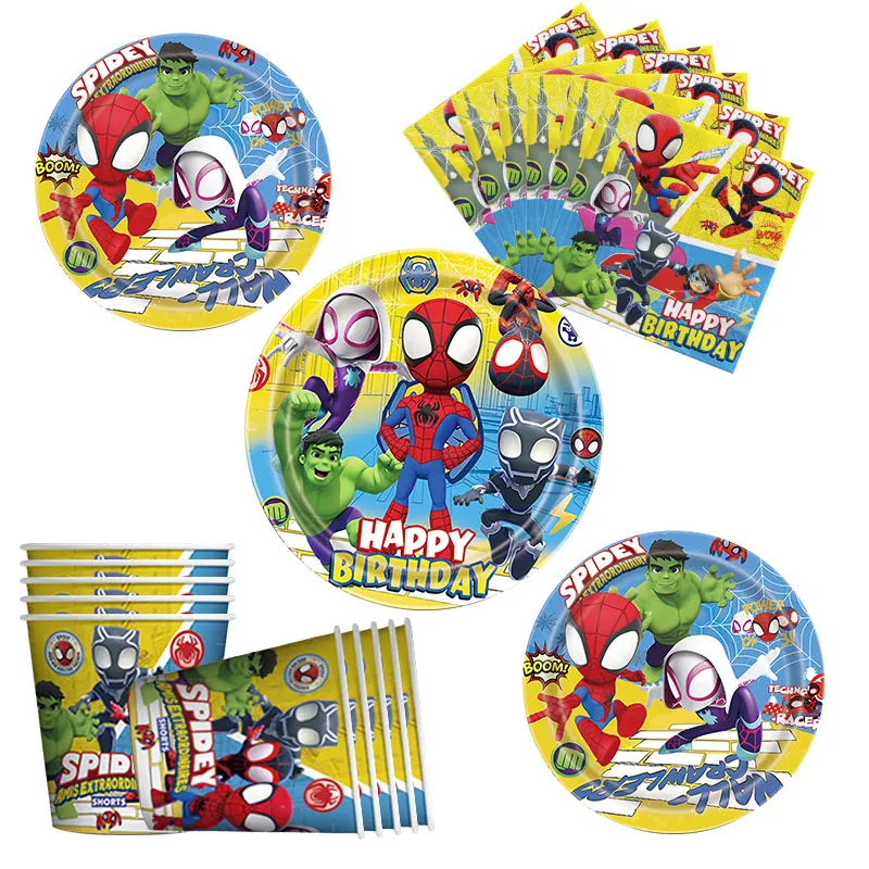 Spidey And His Amazing Friends Birthday Decoration Party Supplies Paper Cups Plates Napkins Tableware Tablecloth Kids Balloons