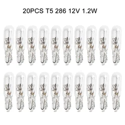 Juego de bombillas para salpicadero de coche, luz blanca cálida, tipo bombilla de cuña, T5 286, 20 piezas, 12V, 1, 2W, cristal de cuarzo, Tecnología Halógena
