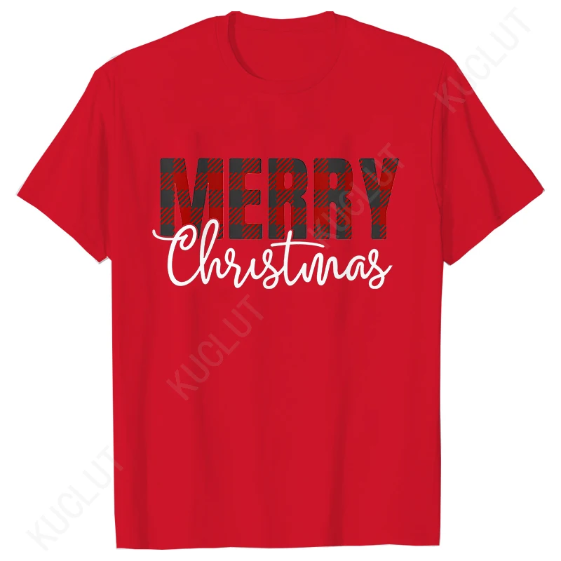 Plaid Christmas Design Shirts for Women Men Clothing Holiday Family Group T-shirts Santa Tshirts Happy New Year Christmas Tops
