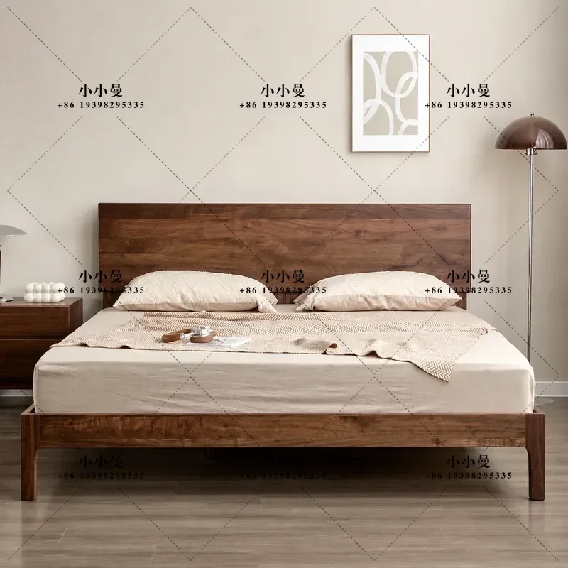 Nordic All Solid Wood Black Walnut Bed Japanese Log Bedroom Furniture Modern Simple Cherry Double Master Bed