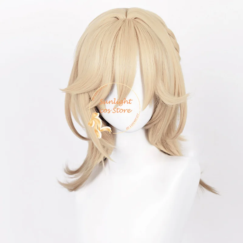 Kaveh Cosplay Wig 50cm Long Linen Golden Kaveh Anime Cosplay Wig Heat Resistant Synthetic Hair Kaveh Cosplay Props Set + Wig Cap