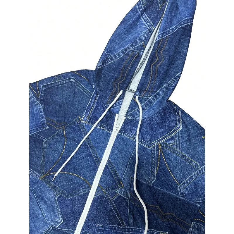 Plus Size 1XL-5XL New Casual Spliced Denim Cost Women Long Sleeve Cardigan Jackets ﻿