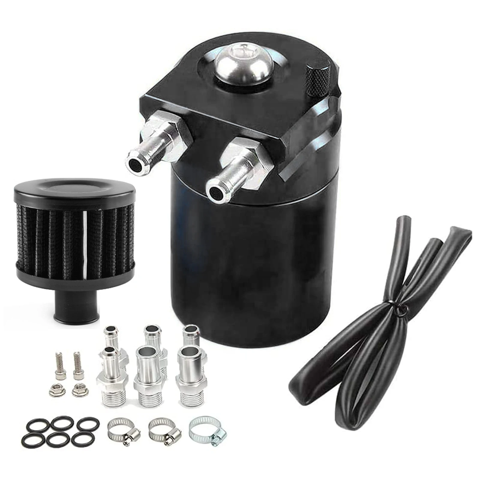 Réservoir de récupération d'huile en aluminium 300 ml pour voiture, conteneur universel de collecte d'air et d'huile, séparateur de moteur avec filtre à air et tuyau