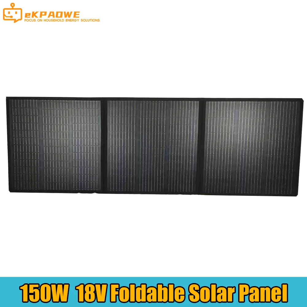 12V 150W Foldable Solar Panel Camping Charging to Portable Power Station Charger Outdoor Mobile Power Battery 110v 220v Output