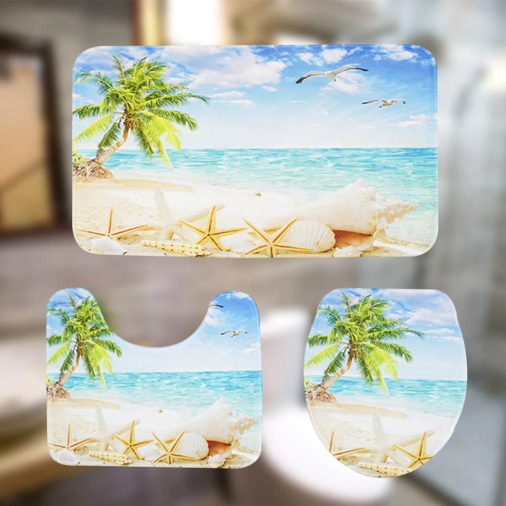 

Printing Pattern Bathroom Mat Set Thick Absorbent Non Slip Floor Carpet Toilet Bathtub Coconut Washable