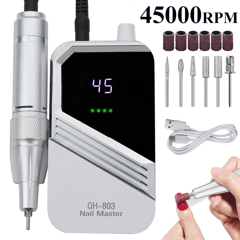 TFSCLOIN 45000RPM Professional Nail Drill Machine Rechargeable Electric Polisher Nail File for Manicure Acrylic Gel Nails Tools