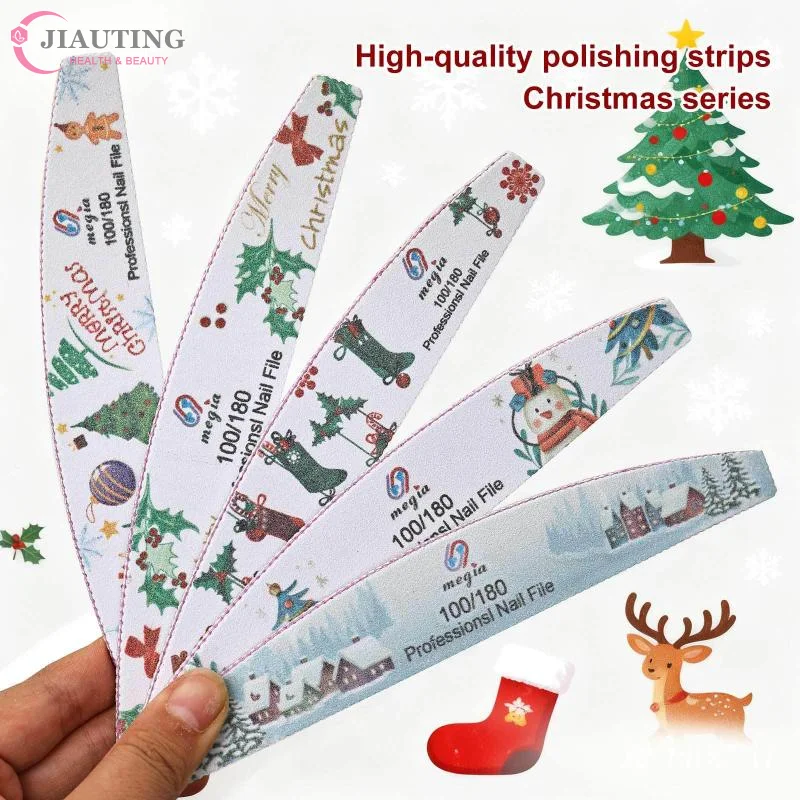 Arquivos de unhas de natal dupla face manicure gel unhas casa salão lavável gel de unhas remover placas de buffer de esmalte ano novo arquivos1pcs