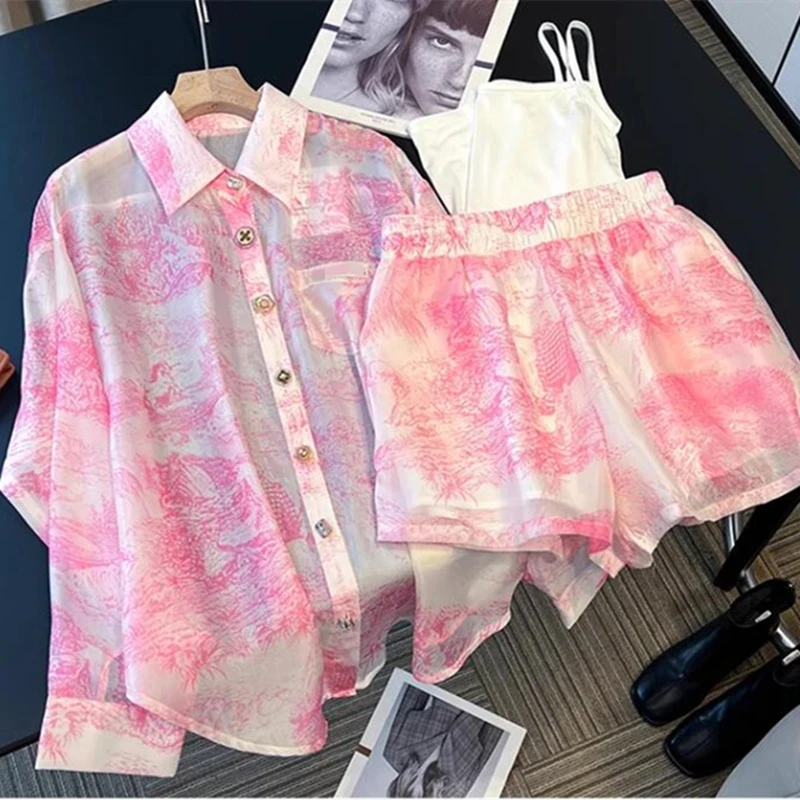 new spring summer fashion casual loose brand female women girls shirt vest short sets suits