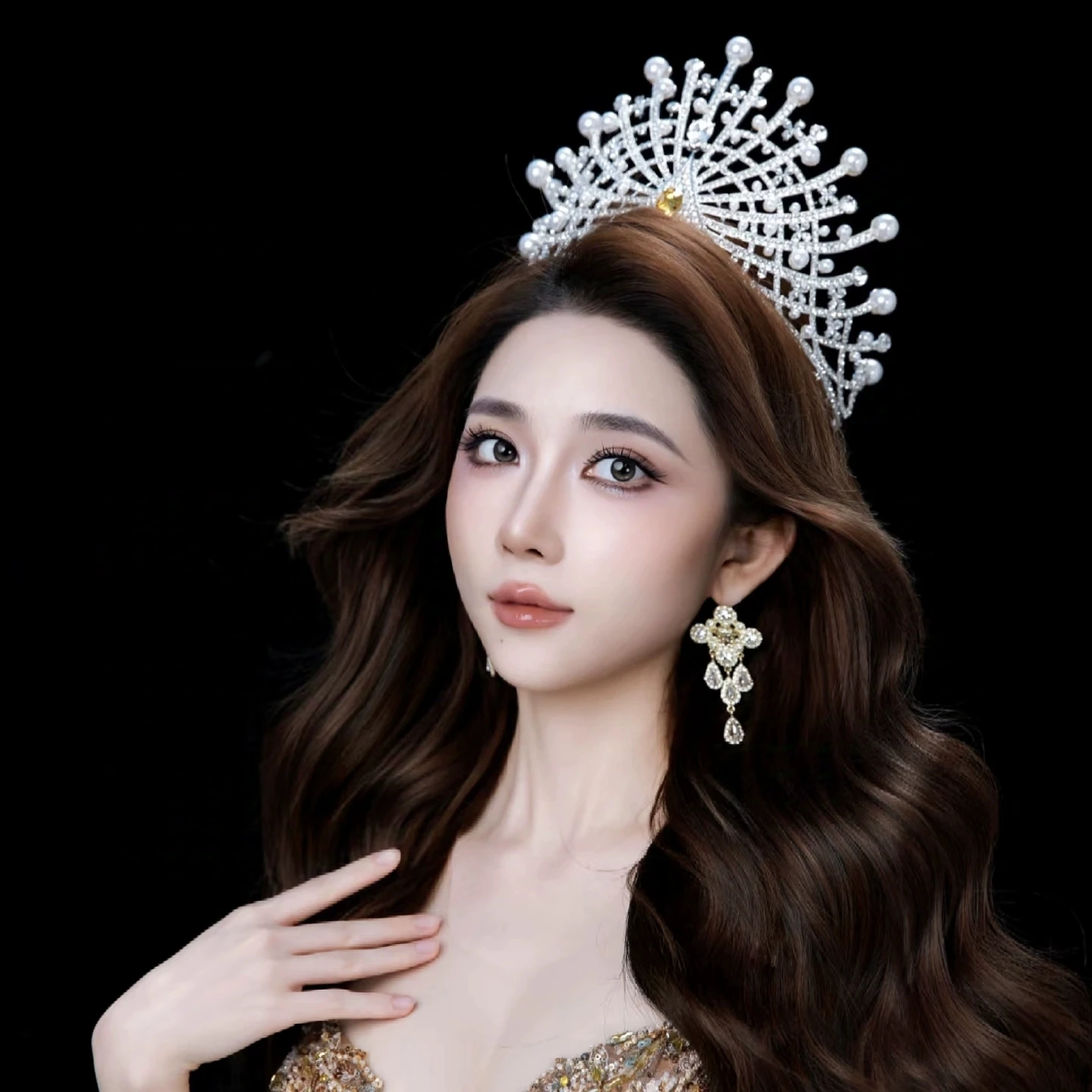 Large Size European American Style Bridal Hair Crown Headwear Baroque Performance Miss World Hair Accessory