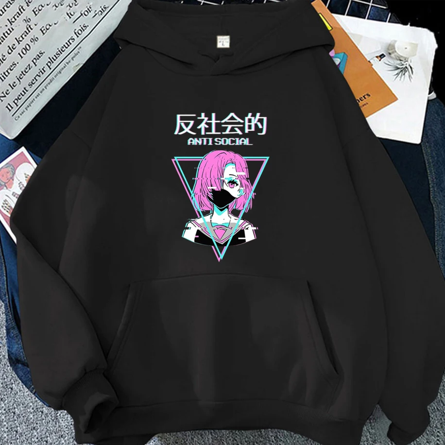 

Anime Anti-bone Print Men Woman Hoodie Street Fashion Casual Loose Unisex Top Funny Kawaii Simple Harajuku Couple Clothing
