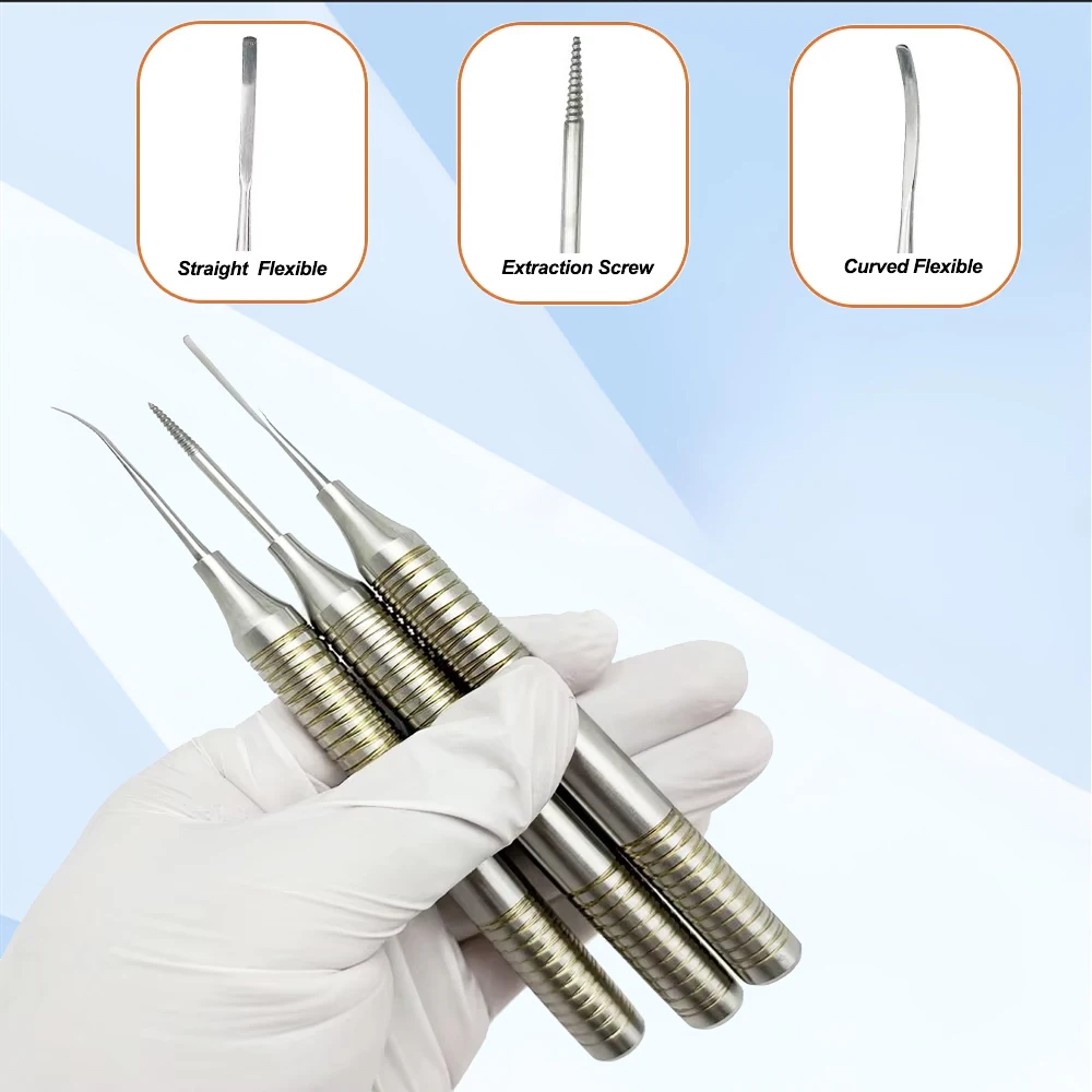 

3Pcs Dental Flex Periotome Power Kit Titanium Tip Tooth Extraction Screw Elevator Flexible Instruments for Precise Tooth Removal