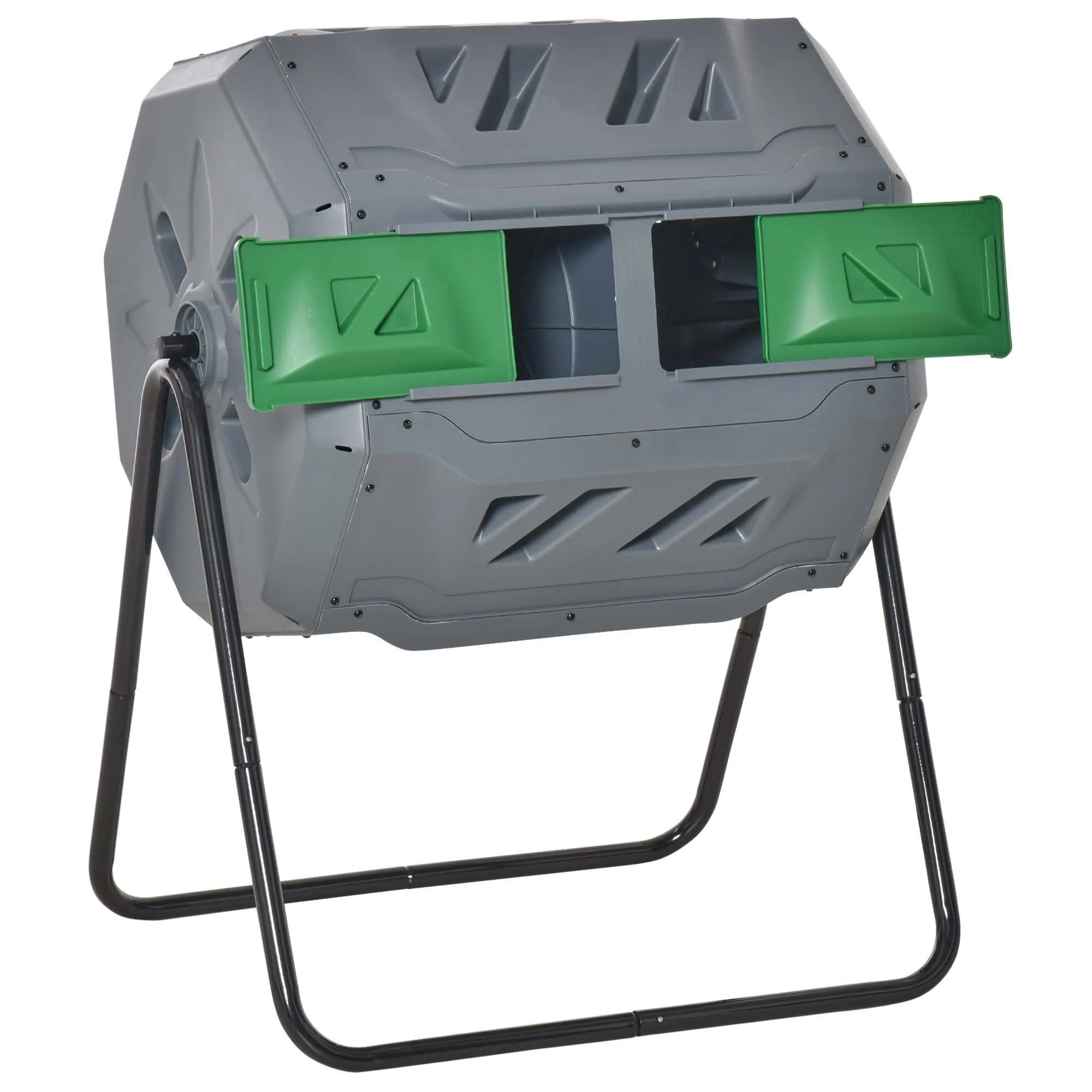 Outsunny 160L dubbele kamer roterende trommelcomposter stalen frame