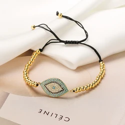 NEWBUY 2023 Fashion Hand Made Black Rope Beads Chain Bracelet Adjustable AAA CZ Zircon Evil Eye Charm Bracelets For Women Girl