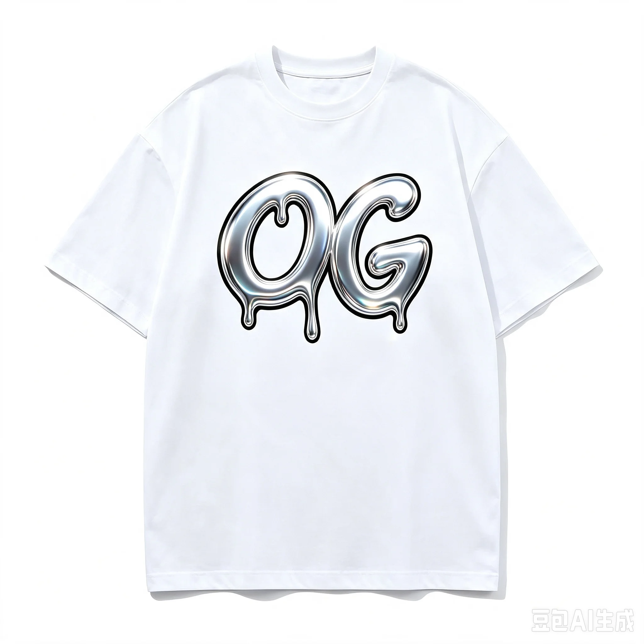 Men Y2K Hip Hop T‑shirt  Silver Dripping OG Letter Print Casual Oversized Street Fashion Tops