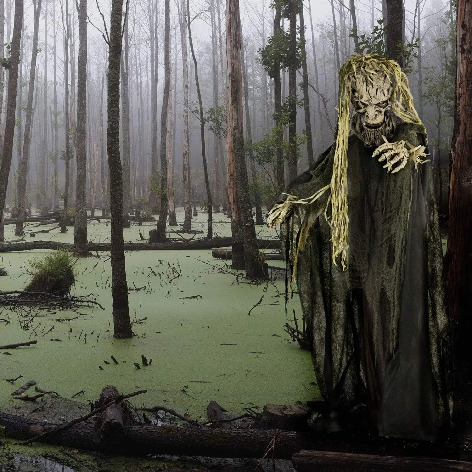 Halloween Animatronic Talking Tree Man, Life-Size Creepy Fright Prop with Touch-Activated Lights & Sounds, Battery-Powered Halloween Decoration for Indoor or Covered Outdoor Use