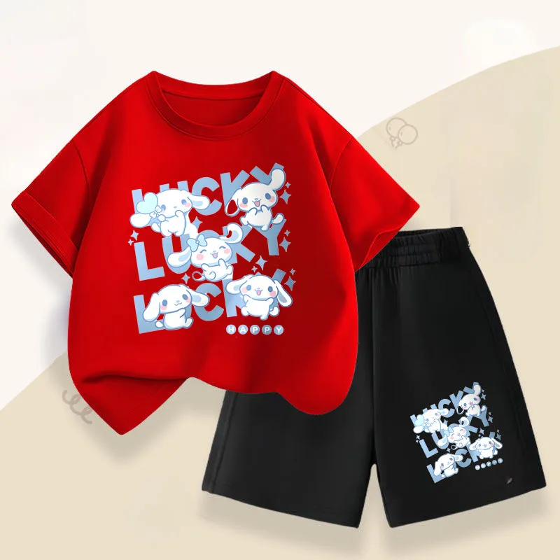 

SANRIO Cinnamoroll Printed Boys Girls' Casual T Shirt Shorts 2pcs Set Child Breathable Outfits Summer Kids Beach Clothes Suit