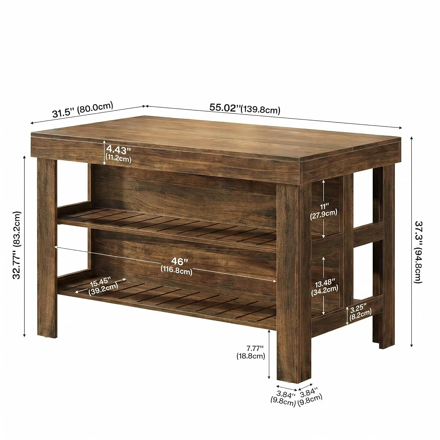 55.1-Inch Kitchen Island with Seating & Storage, 3-Tier Farmhouse Table with Countertop for Kitchen Dining Room, Customized