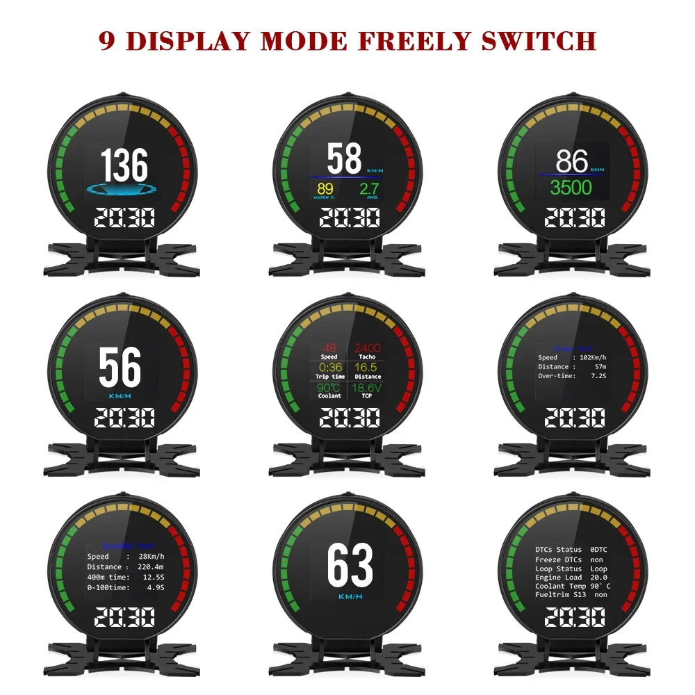OBDⅡ head-up display P15 Smart Digital Meter OBD2 Speedometer Voltage Boost Turbine Pressure Oil Water Temp Gauge Y03 GPS HUD