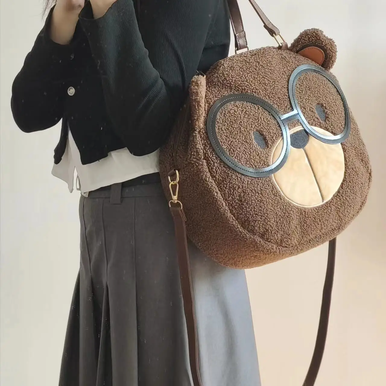 JIAERDI-Bolso de hombro marrón de oso de peluche para mujer, bolso de gran capacidad, estilo Retro, Harajuku