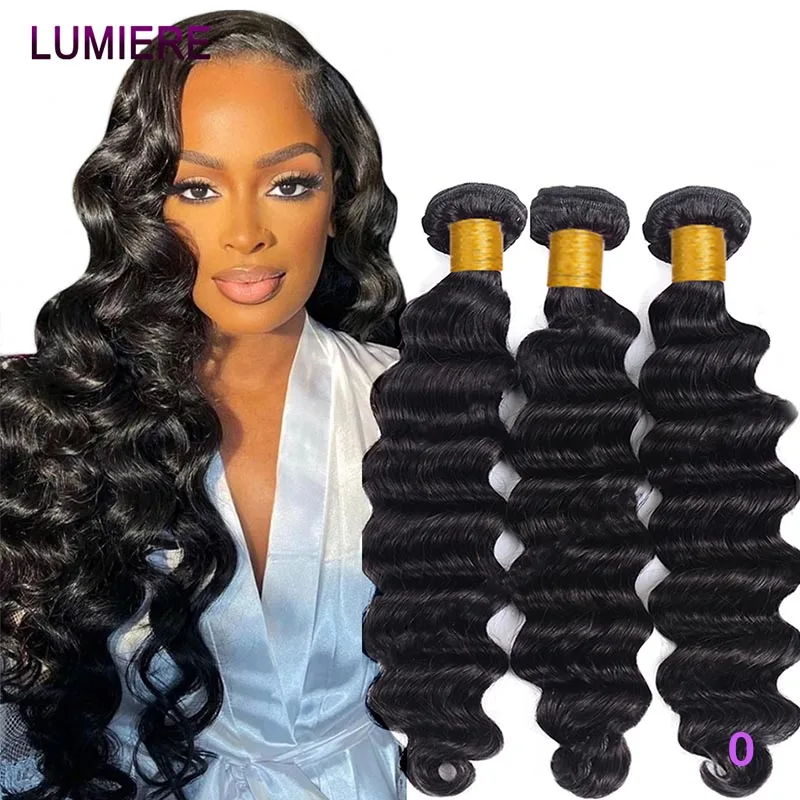 Extensiones de Cabello Humano con Ondas Sueltas y Profundas, 100g por Paquete, 100% Cabello Humano, Tejidos para Coser, Color Natural, 1/3/4 Paquetes, 40 Pulgadas