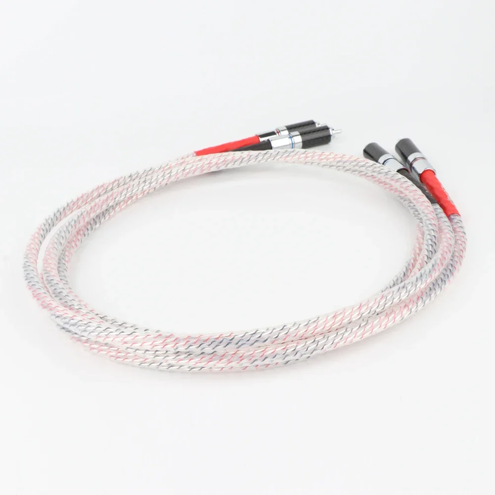 Hoge kwaliteit paar Nordost Valhalla 7N verzilverde audio RCA-verbindingskabel met koolstofvezel RCA-stekkerconnector