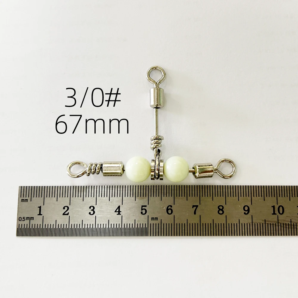 Meer Angeln Stecker Angeln Wirbel 3-Wege Rollwirbel Edelstahl Leuchtende Perle Angelschnur Verbindungsring Stärken – Detail 5