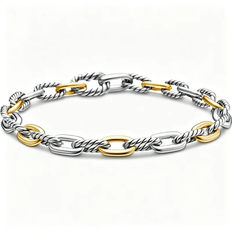 Madison Chain Bracelet for Women, Silver Tone Gold Plated Brass Link Bracelet 5.5mm, Push Clasp, Minimalist Style Gift