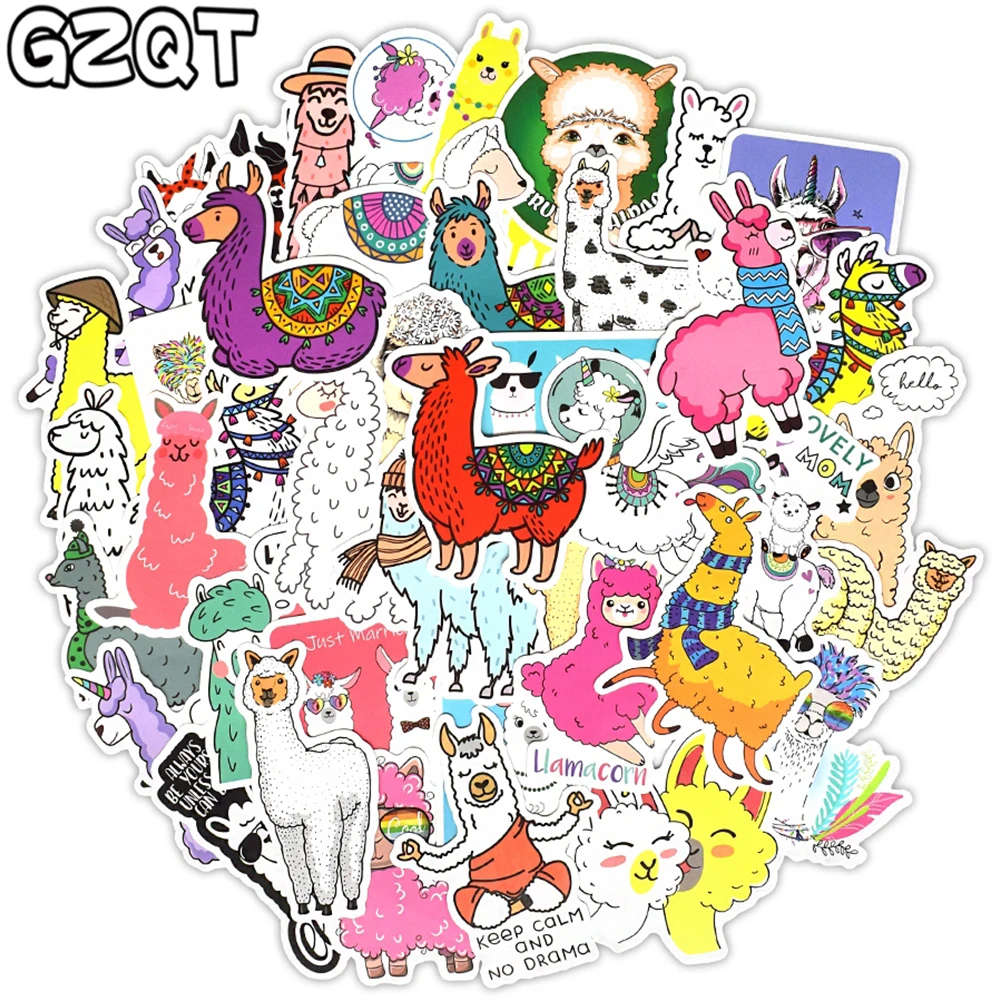 

50 PCS Cartoon Cute Alpaca Llamas Sheep Stickers for Laptop Skateboard Fridge Suitcase Car Waterproof Graffiti Decals Kids Toys