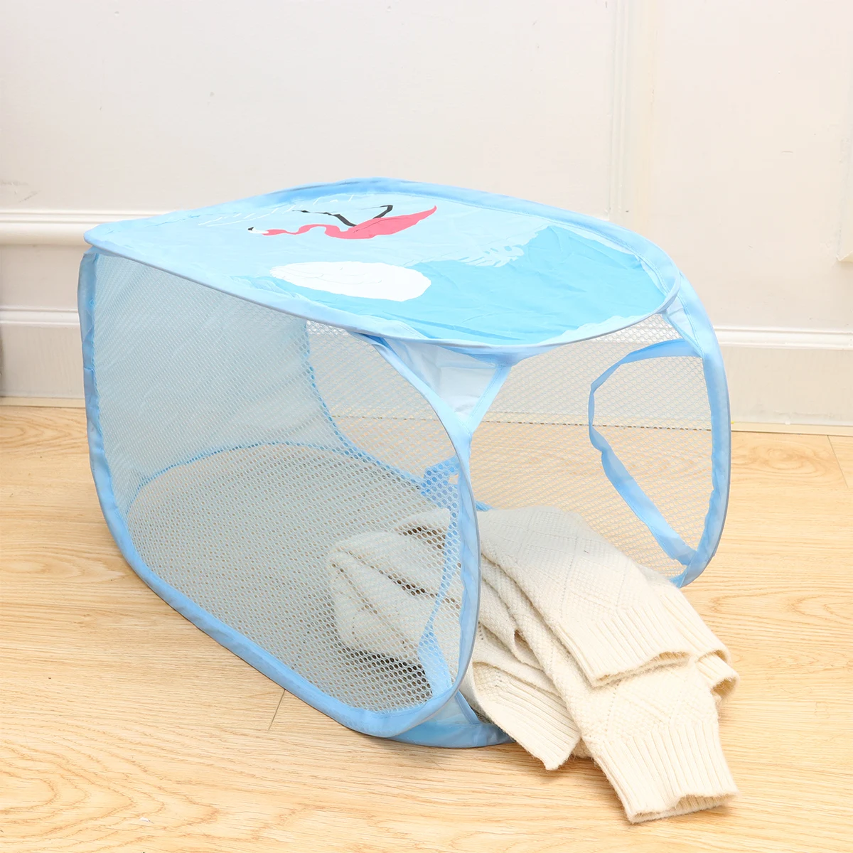 

1pc Foldable Dirty Clothes Storage Basket Large Mesh Laundry Container Cartoon Flamingo Pattern Home Organization Bucket