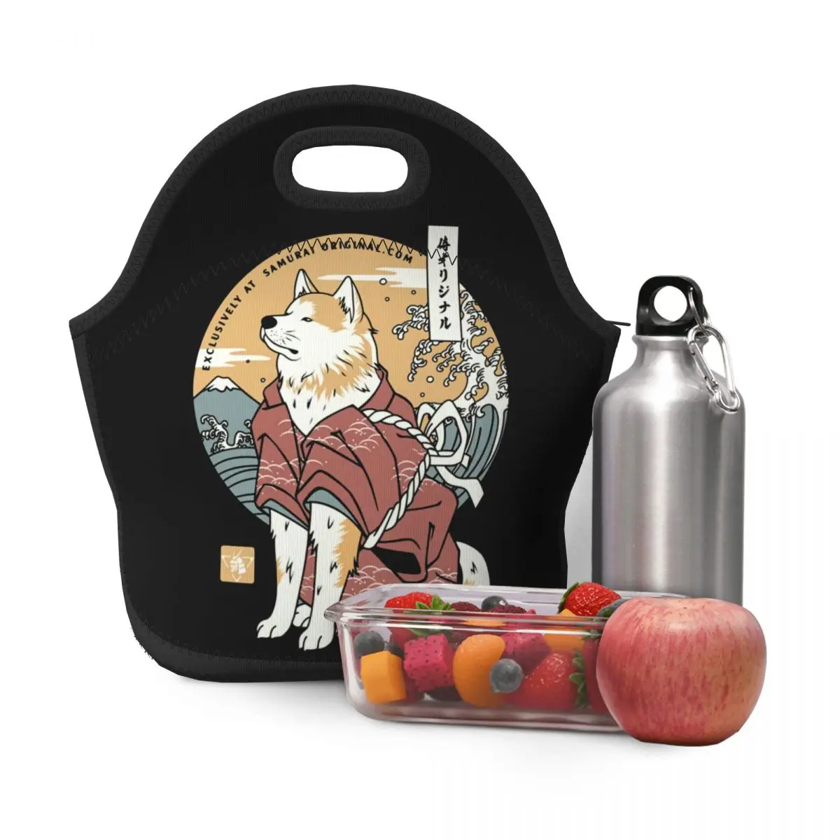 Neoprene Akita Dog Samurai Warrior Insulated Lunch Bags Japanese Cartoon Animal Picnic Cooler Thermal Lunch Box Women Children