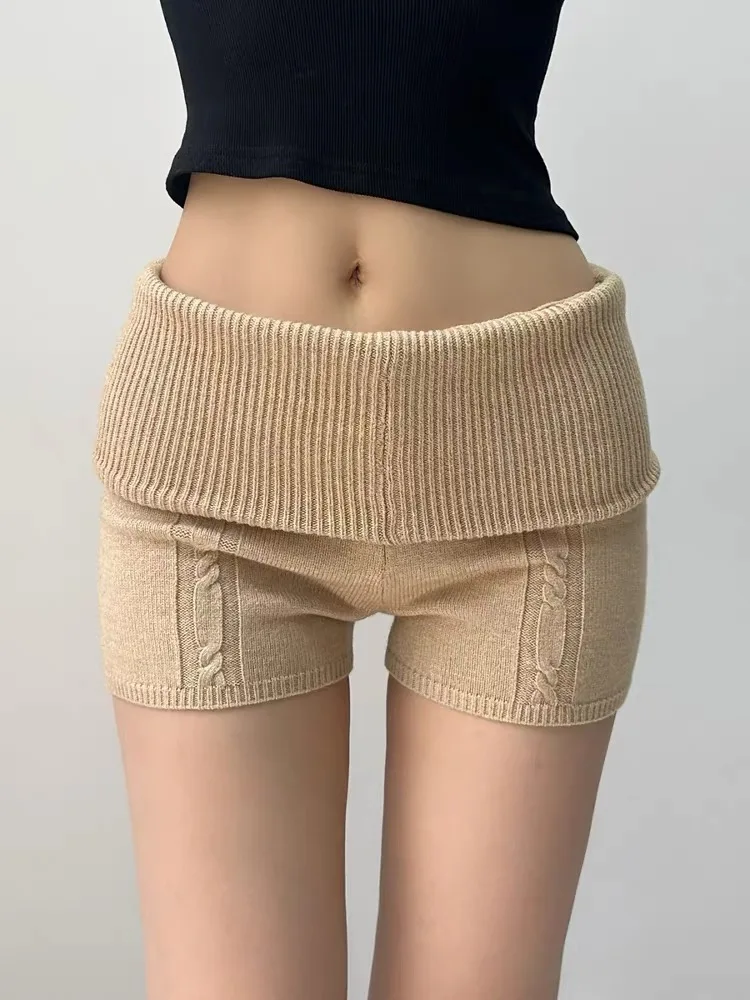 Mode Niedrige Taille Gestrickte Shorts Frauen Eingewickelt Shorts Hause Tragen Nachtwäsche Dünne Elastische Hot Pants