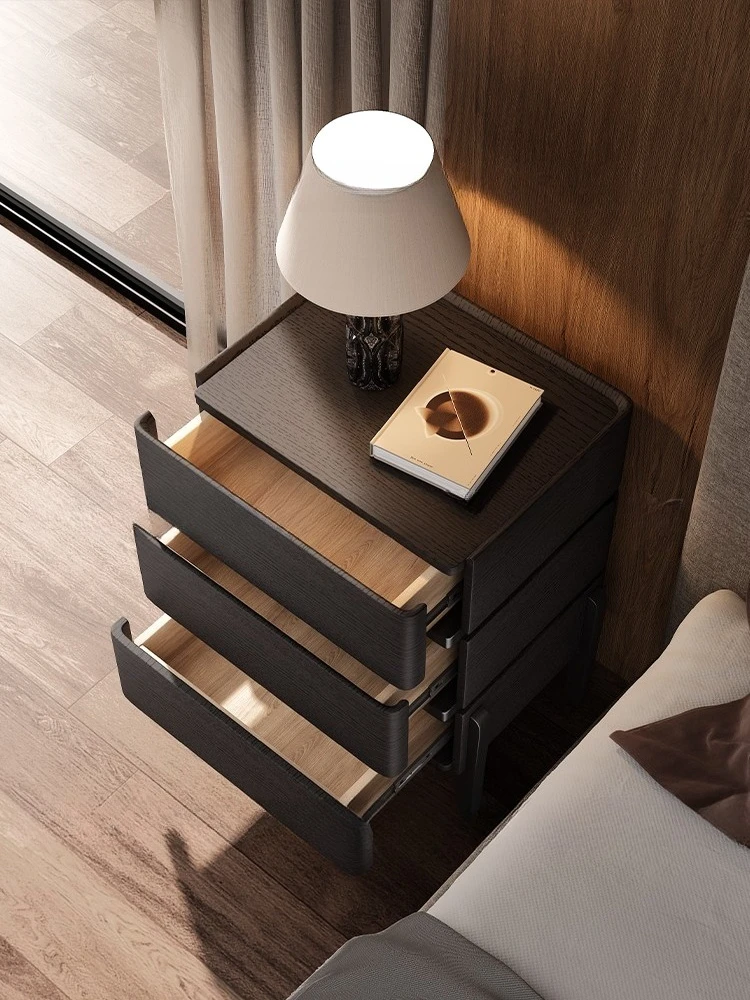 Italian minimalist bedside table Smoked wood solid wood three-bucket cabinet