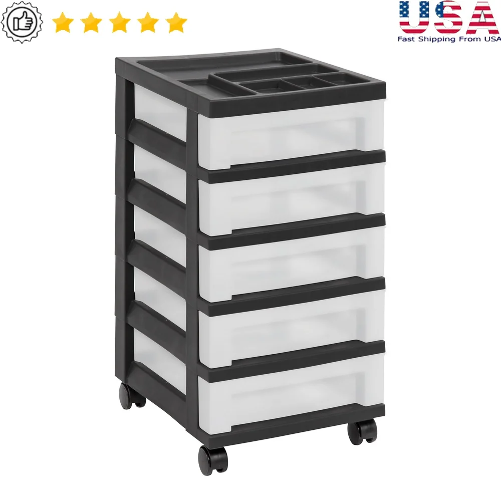 

5-Drawer Mobile Storage Cart with Organizer Top Craft Supplies and Paper Tidy Solution Indoor Use Easy Mobility