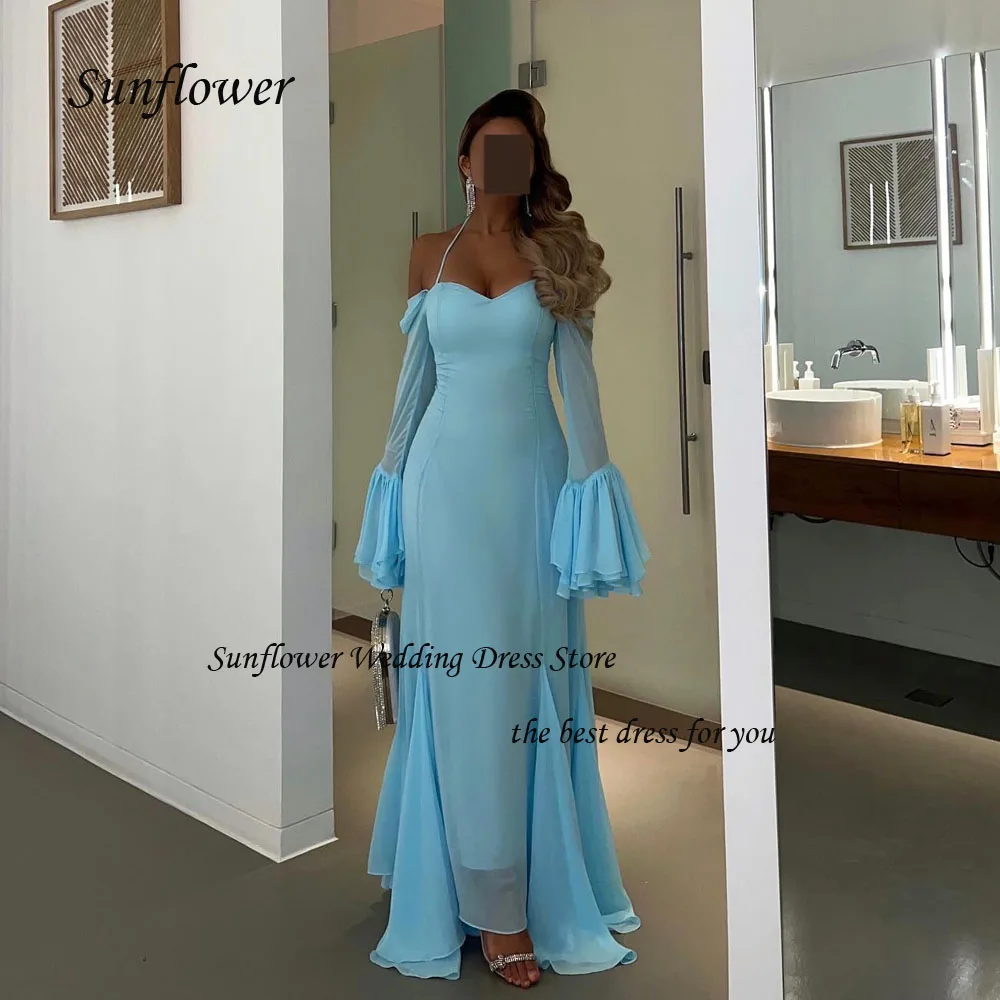 

Sunflower Sweetheart Evening Dress 2023 Slim Long Sleeve Backless Chiffon Mermaid Prom dress Floor-Length Party Dress