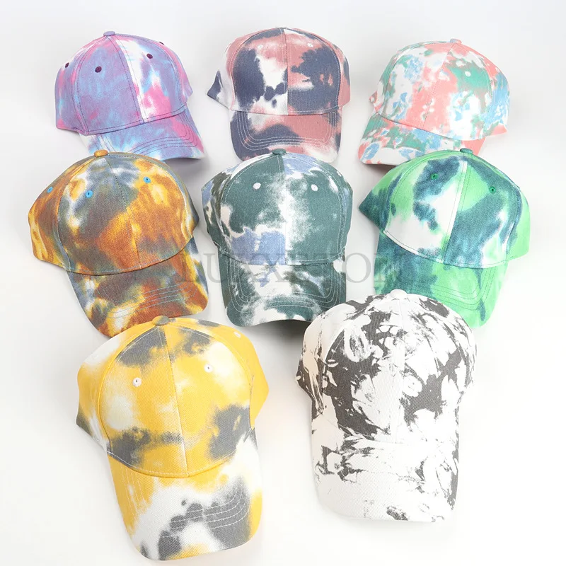 Men Hat Sports Women Baseball Hat Sun Protection Color Tie Dyed Baseball Hat Punk Hip Hop Performance Street Dance Sun Hat