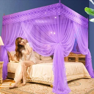 Moskitonetz mit bestickter Spitze für Doppelbett, romantische Prinzessin -Baldachin, plissiertes Luxuszelt, Queen -Size -Bett, quadratisches Netz 8 Hauptverkäufe Mosckery Casal Bett - №4