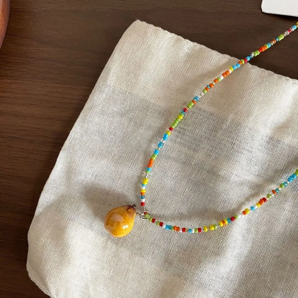 Fashion Various Fruit Pendant Necklace Rice Beads Pendant Beaded Necklace Choker Bohemian Pear Necklace Women