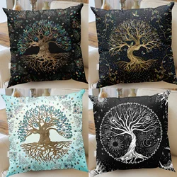 Fundas de cojín de árbol de la vida, fundas de almohadas de tiro Floral botánico, sol, luna, árbol, patrones de vida, funda de almohadas moderna, sofá decorativo