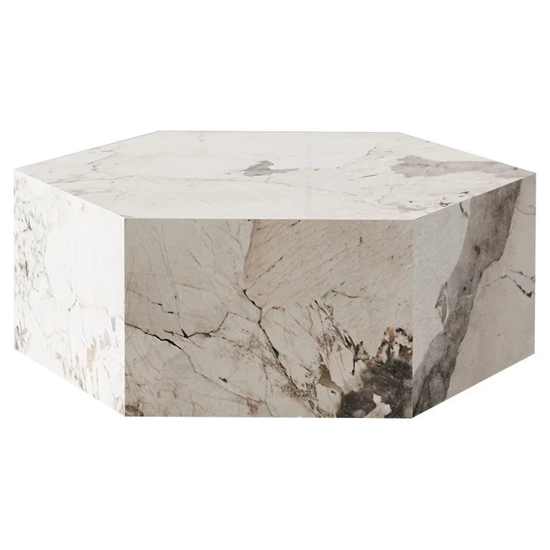 Italian light luxury rock slab polygonal coffee side table combination model room office coffee table