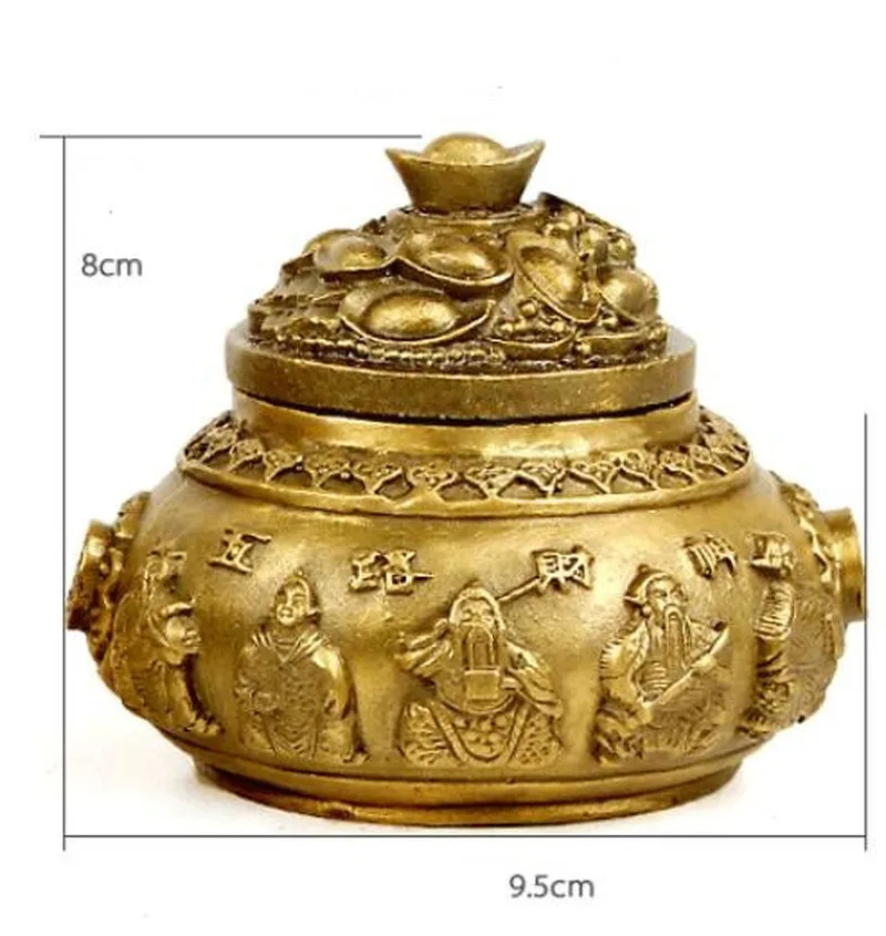 

8cm Copper Five Wealth God Cornucopia Chinese Feng Shui Room Home Decoration