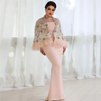 カスタマイズされたサウジアラビアのフォーマルイブニングドレス,ストラップレス,コラム,足首の長さ,ストール,垂直に花,カスタムメイド