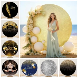 Black Gold Glitter Circular Background Cover Baby Bridal Shower Wedding Kids Adult Birthday Party Decor Round Backdrop Studio