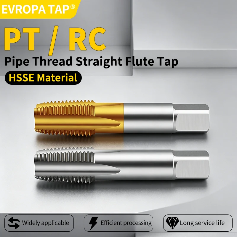 

EVROPA 1PC JIS HSSE-M35 Pipe Taps: PT/RC Straight Flute (1/16"-1") TIN/Bright Finish, Machine Thread.