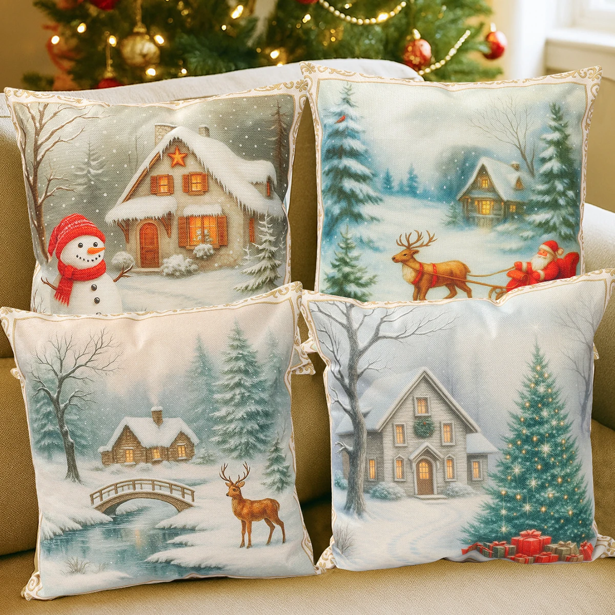 4pcs Christmas Linen Cushion Cover Pillowcase Merry Christmas Decoration Pillow Cases Home 2025 Xmas Gifts Pillow Covers 2026