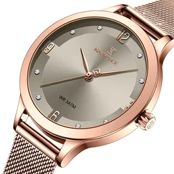 NAVIFORCE-Reloj de cuarzo para Mujer, cronógrafo de lujo con esfera de diamante, correa de acero de malla impermeable, NF5023