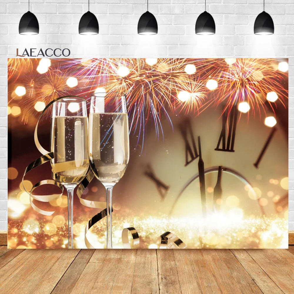 Laeacco – arrière-plan de photographie pour Studio Photo, horloge de nouvel an, fête de noël, boule d\'étoiles, arrière-plan de photographie