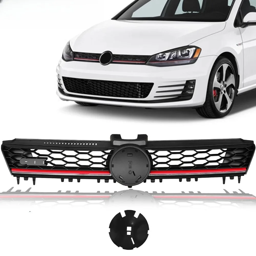 

Front Upper Grill W/Red Trim Fit For 2015-2016 Volkswagen VW MK7 Golf GTI 15-16