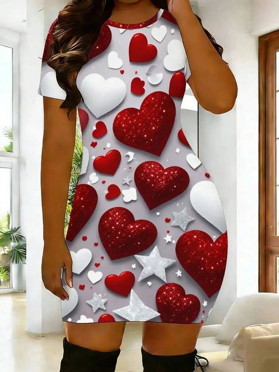 

Womens Bodycon Dress With All Over Heart Print Valentines Day Style