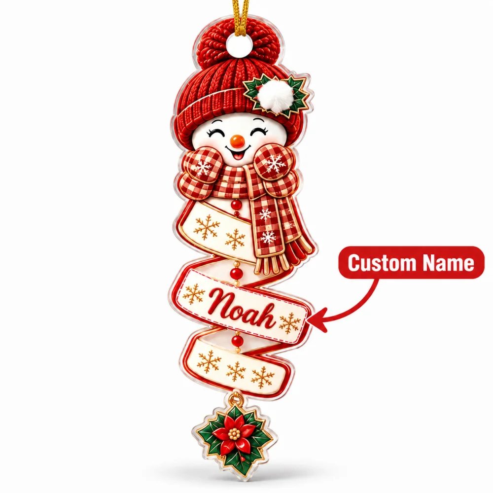 2D Flat Personalized Twisted Ribbon Snowman Acrylic Christmas Ornament Custom Name Xmas Tree Hanging Pendant Winter Holiday Gift - view 4