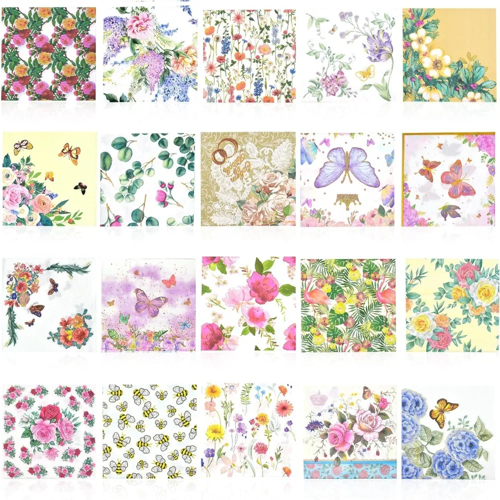 

US Shipping Floral Napkins for Decoupage 20 Pack Assorted Styles Cocktail Decorative Paper for Birthday Party Craft